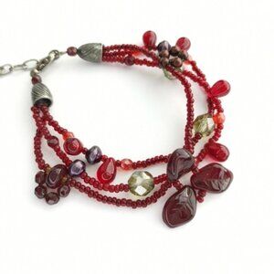 Vintage Czech  hand made beaded cranberry leaves bracelet